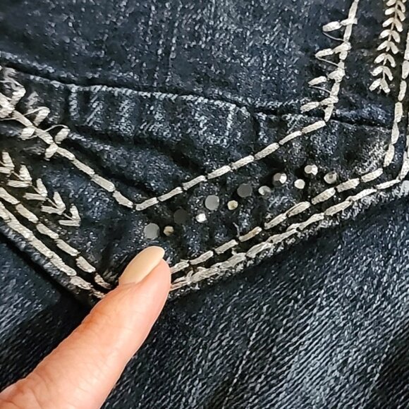 Daytrip Women's Virgo Bootcut Dark Blue Demin Jeans Faded Gold Stitch Size 28XL - Picture 13 of 16